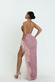 Pink Rose Ostritch Skirt Set