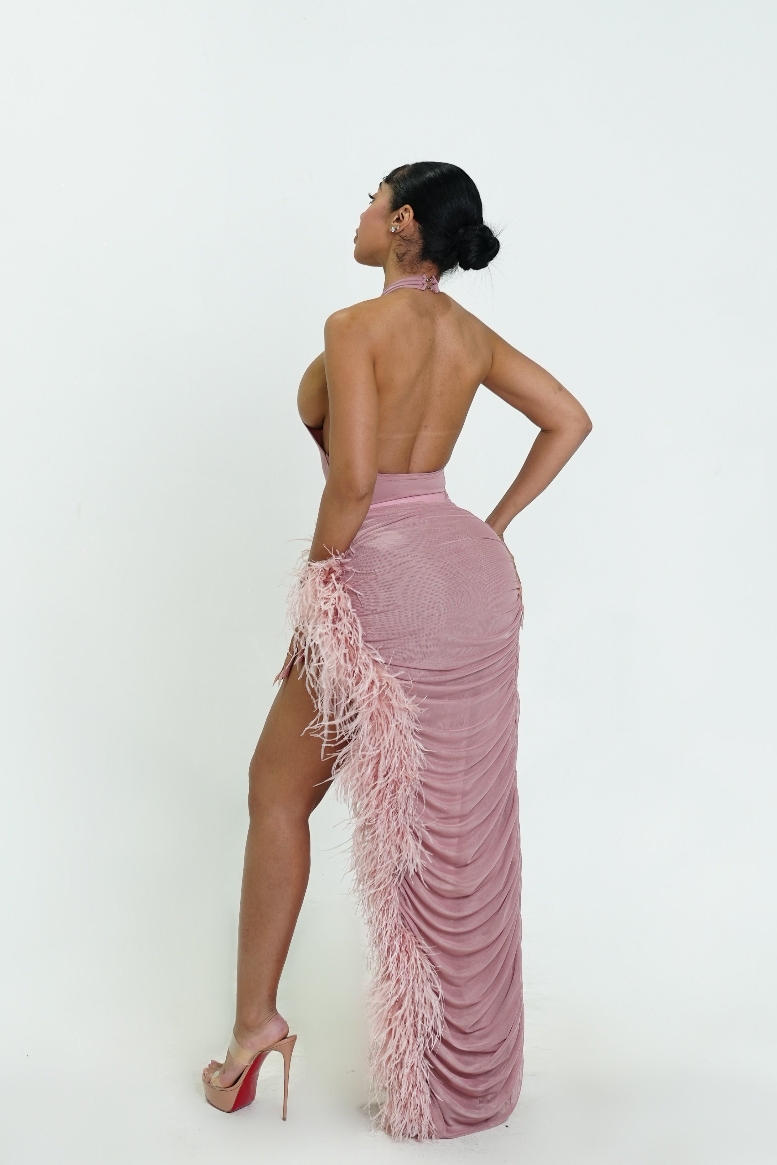 Pink Rose Ostritch Skirt Set