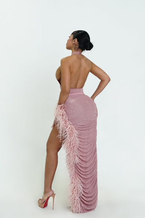 Pink Rose Ostritch Skirt Set