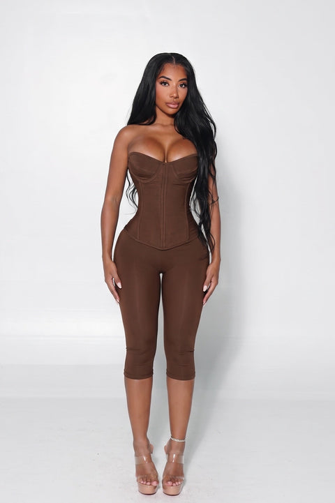 Simple Sleek Chic Corset Set Brown