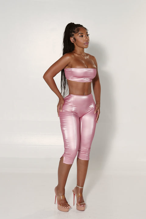Pink Liquid Capri Set