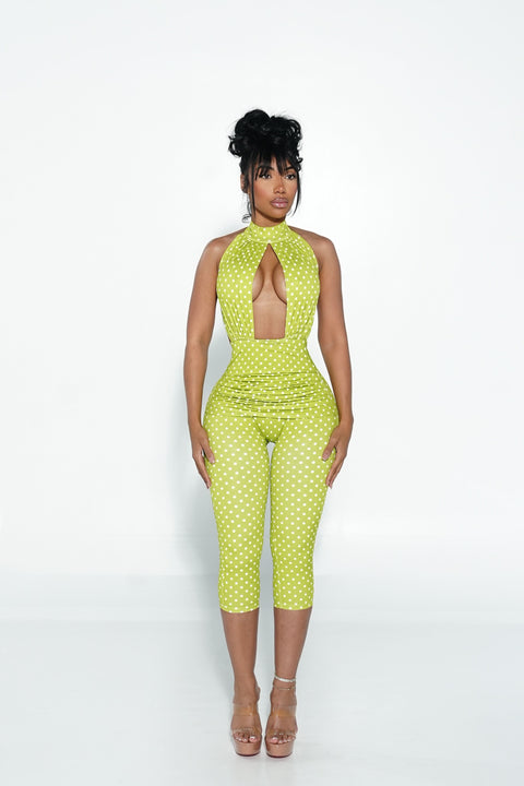 Polka Dot Main Character Jumpsuit Matcha