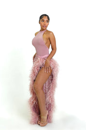 Pink Rose Ostritch Skirt Set