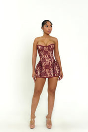 Alluring 2 in 1 Corset Dress Burgundy