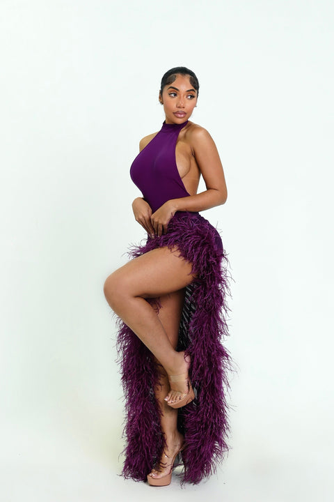 Midnight Plum Ostritch Skirt Set