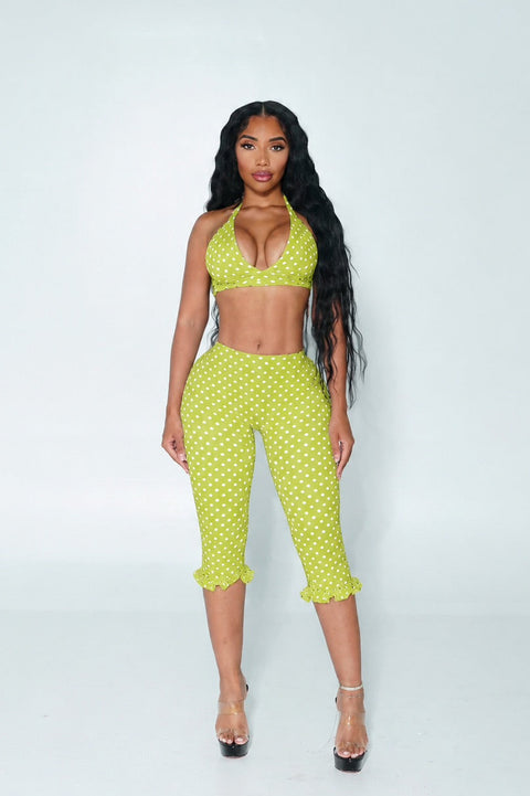 Daisy Capri Set Green & White