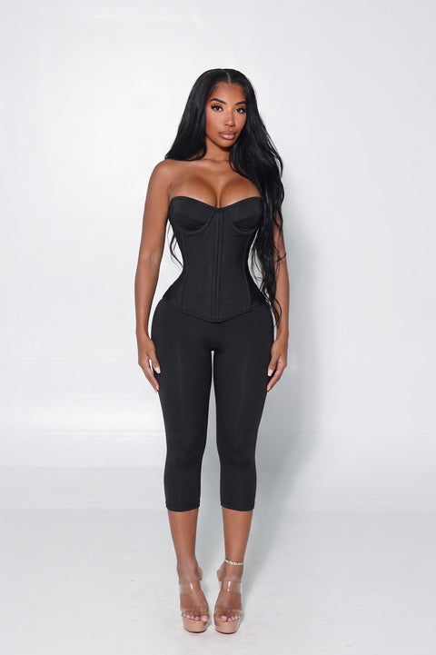 Simple Sleek Chic Corset Set Black