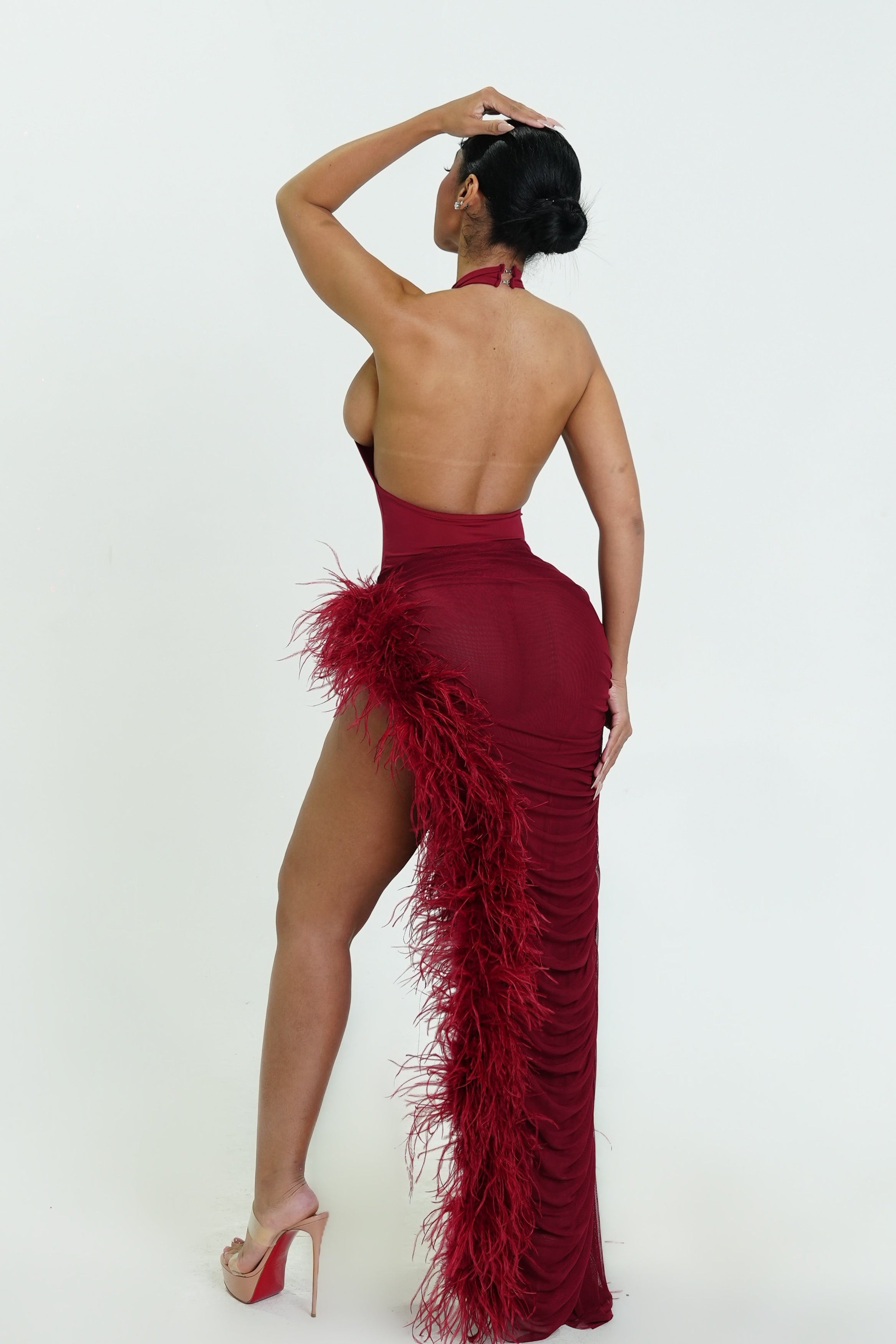 Ruby Red Ostritch Skirt Set