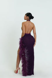 Midnight Plum Ostritch Skirt Set