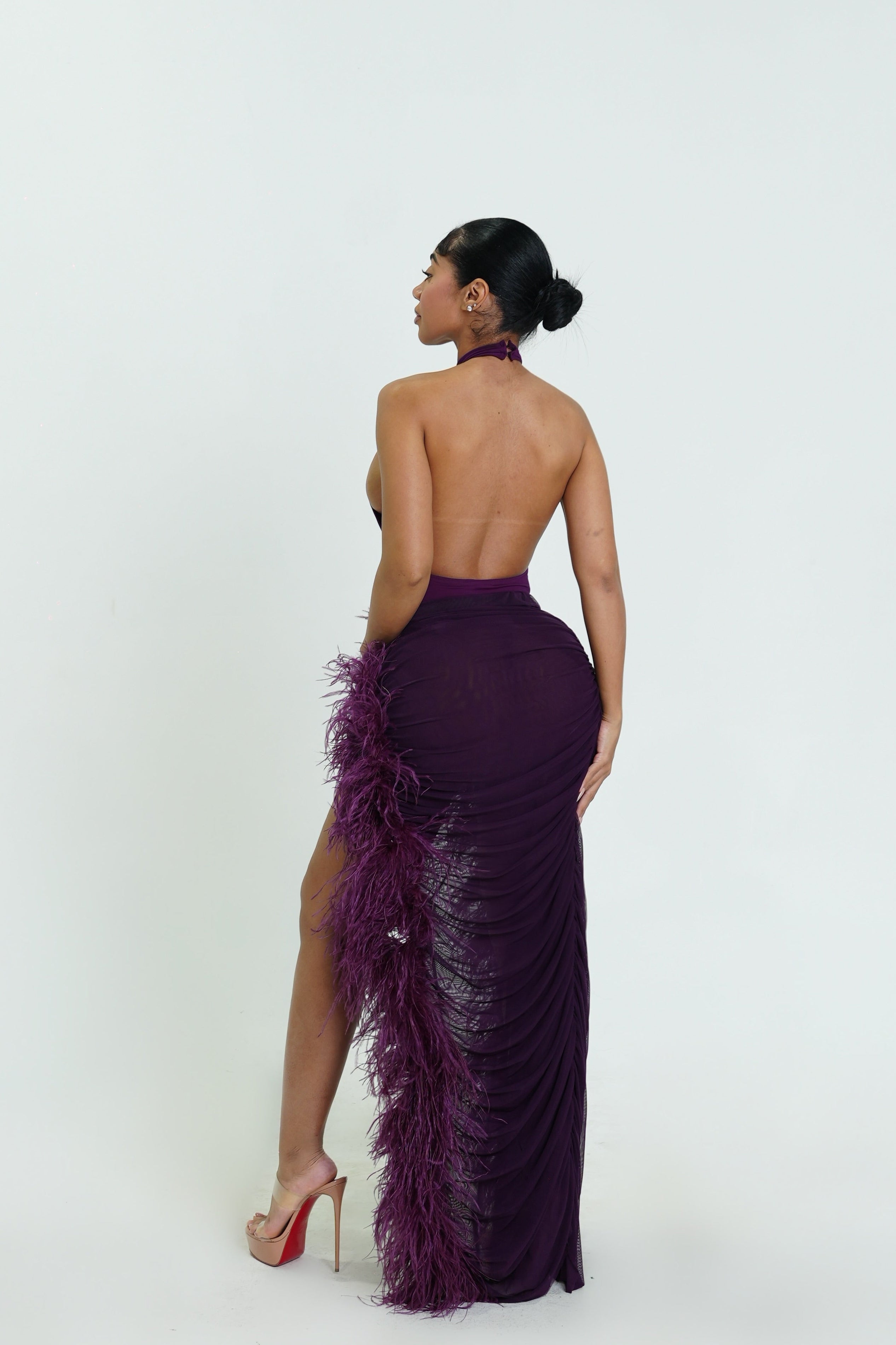 Midnight Plum Ostritch Skirt Set