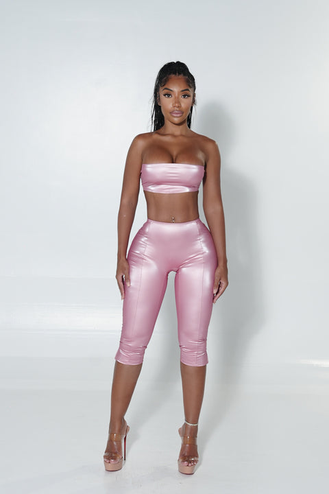 Pink Liquid Capri Set