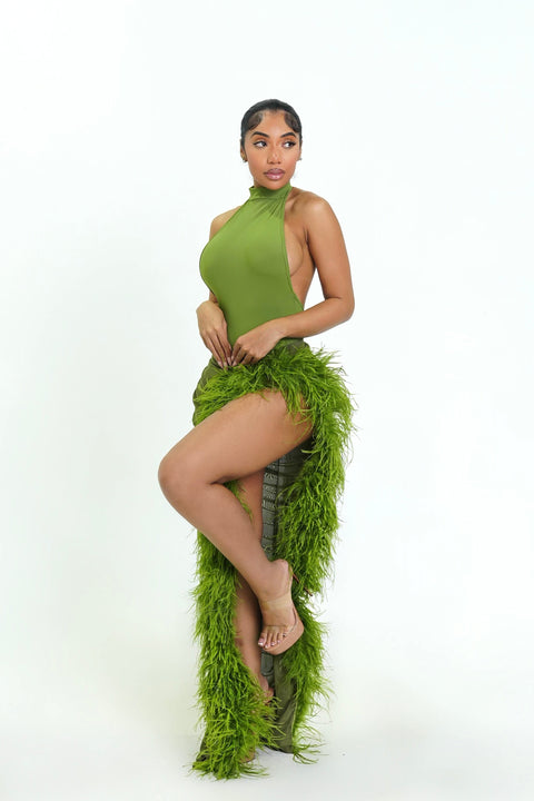 Grinch Green Ostrich Skirt Set