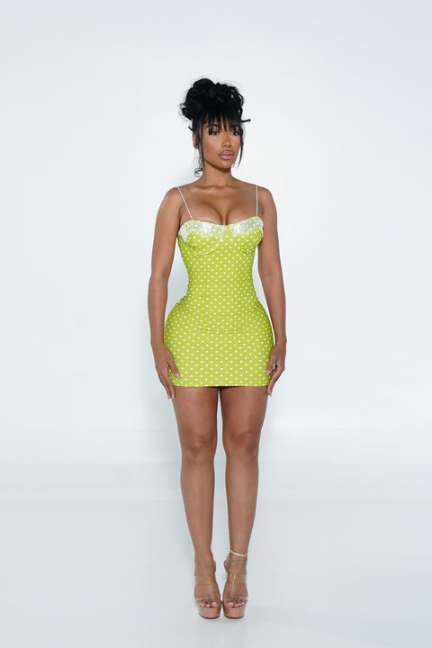 Darling Lace Trim Mini Dress Matcha