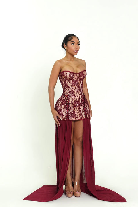 Alluring 2 in 1 Corset Dress Burgundy Autty Simone Alluring 2 in 1 Corset Dress Burgundy Autty Simone